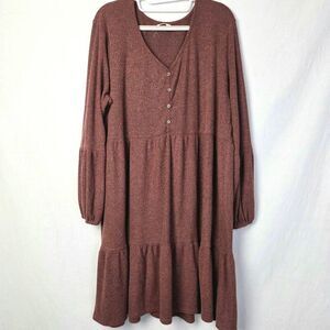 Maurices Brown Long Sleeve Tiered Knit Dress L